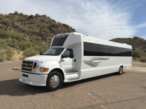 Flagstaff Limo wedding party bus - exterior white